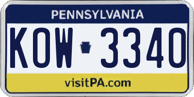 PA license plate KOW3340