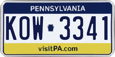 PA license plate KOW3341
