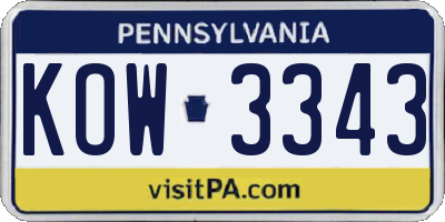 PA license plate KOW3343