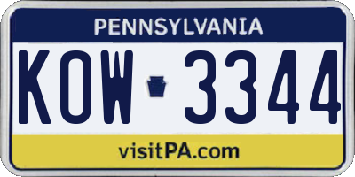 PA license plate KOW3344