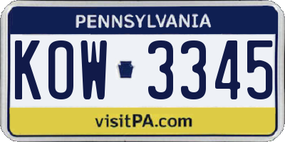 PA license plate KOW3345