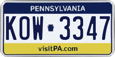 PA license plate KOW3347