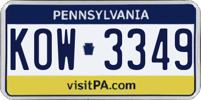 PA license plate KOW3349