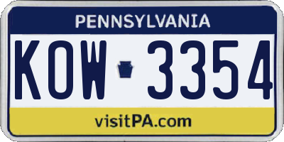 PA license plate KOW3354