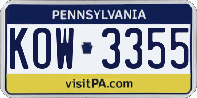 PA license plate KOW3355