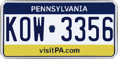PA license plate KOW3356