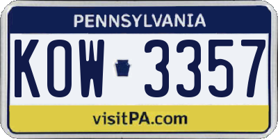 PA license plate KOW3357