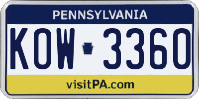 PA license plate KOW3360