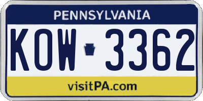 PA license plate KOW3362