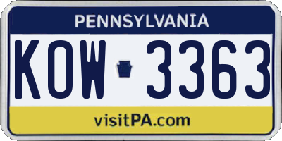 PA license plate KOW3363