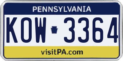 PA license plate KOW3364
