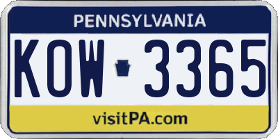 PA license plate KOW3365