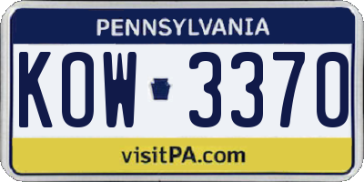 PA license plate KOW3370