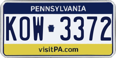 PA license plate KOW3372