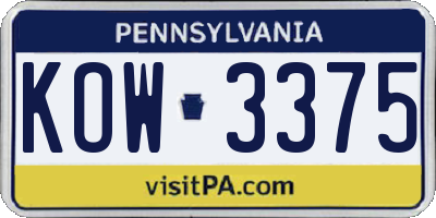 PA license plate KOW3375