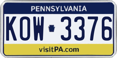 PA license plate KOW3376
