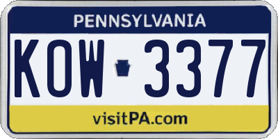PA license plate KOW3377