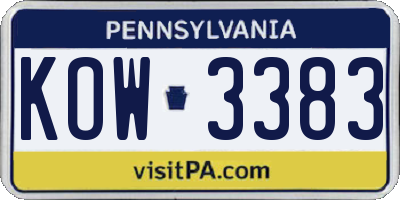 PA license plate KOW3383