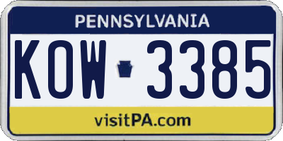 PA license plate KOW3385