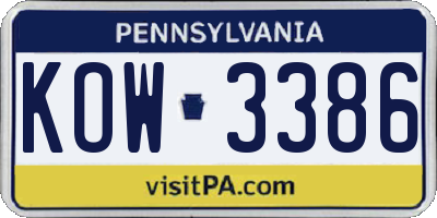 PA license plate KOW3386