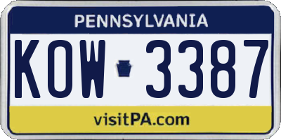 PA license plate KOW3387