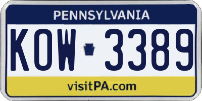 PA license plate KOW3389