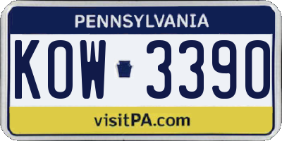PA license plate KOW3390