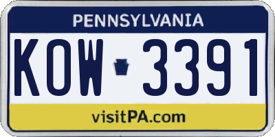 PA license plate KOW3391