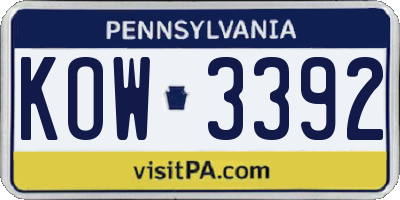 PA license plate KOW3392