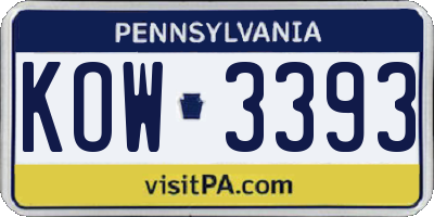 PA license plate KOW3393