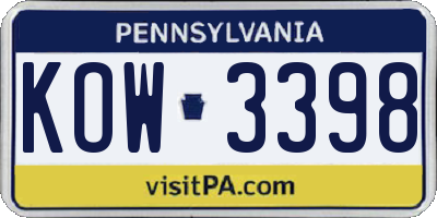 PA license plate KOW3398