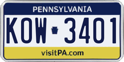 PA license plate KOW3401