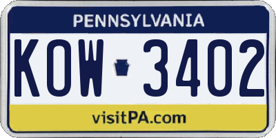 PA license plate KOW3402