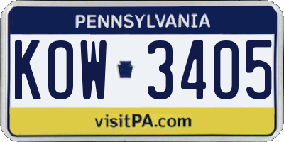 PA license plate KOW3405