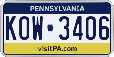 PA license plate KOW3406