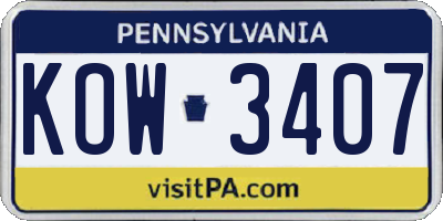 PA license plate KOW3407