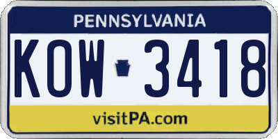 PA license plate KOW3418
