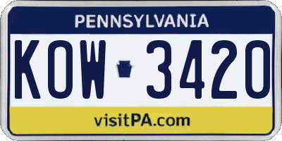 PA license plate KOW3420