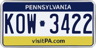 PA license plate KOW3422