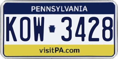 PA license plate KOW3428