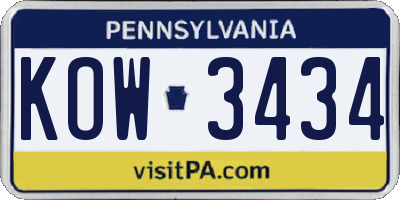 PA license plate KOW3434