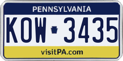 PA license plate KOW3435