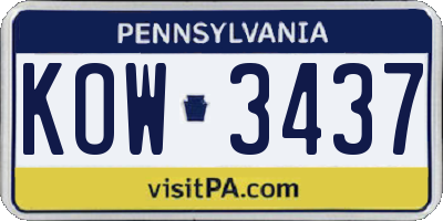 PA license plate KOW3437