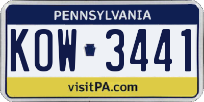 PA license plate KOW3441