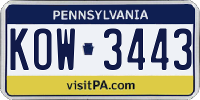 PA license plate KOW3443