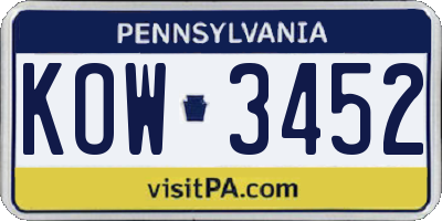 PA license plate KOW3452