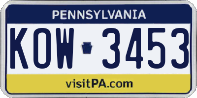 PA license plate KOW3453