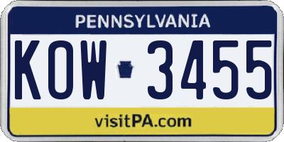 PA license plate KOW3455