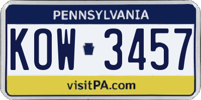 PA license plate KOW3457