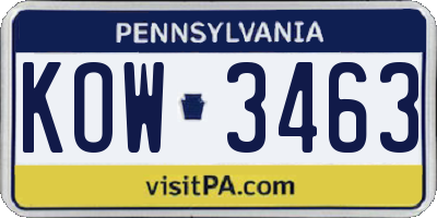 PA license plate KOW3463